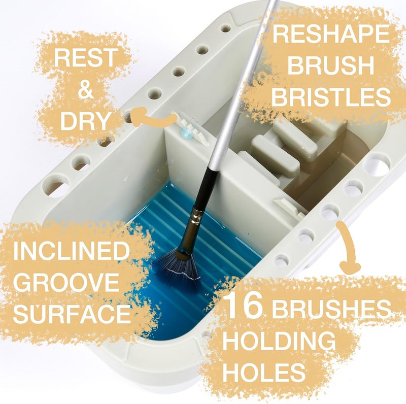 SEVENTY Paint Brush Basin with Palette,Painting Art Supply Storage Organizer for Acrylic, Watercolor, and Water-Based Paints(Grey) - Image 5